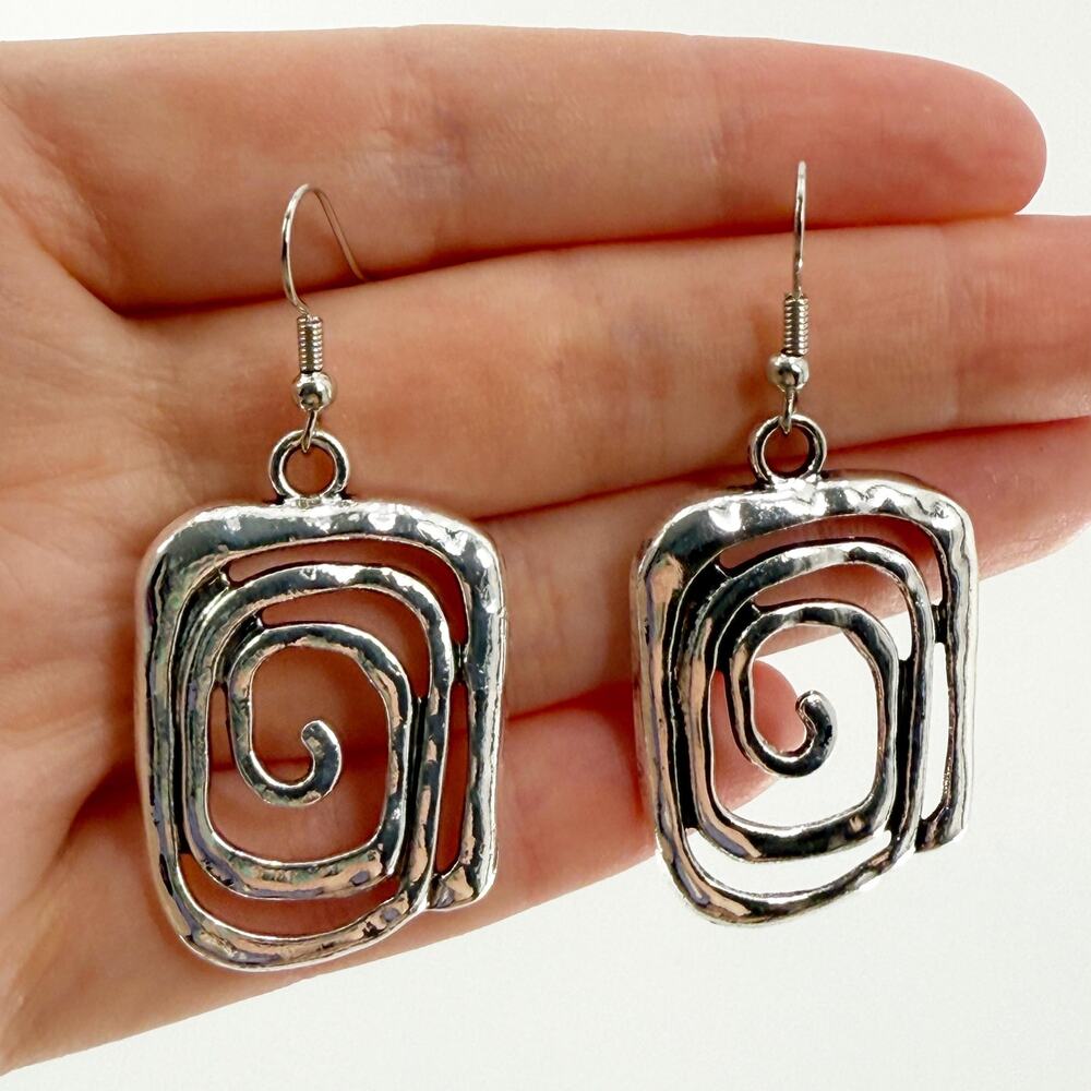 Silver Earrings, Silver Spiral Earrings, Swirl Dangle Earrings, Bohemian Jewelry